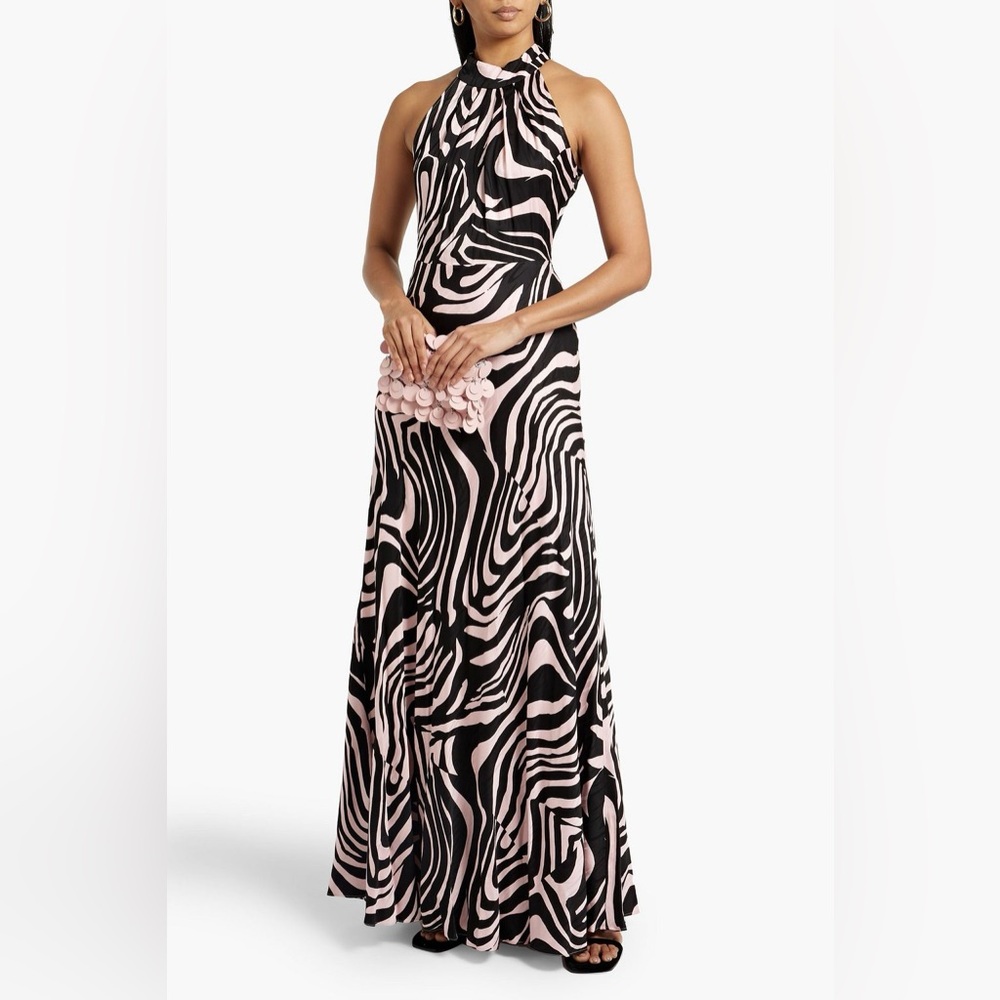 Diane Von Furstenberg Black and Pink Zebra Maxi Dress